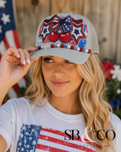 Load image into Gallery viewer, Patriotic Cherry Trucker Hat