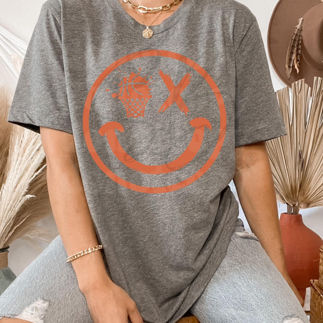 Basketball Smiley Graphic Tee or Crewneck