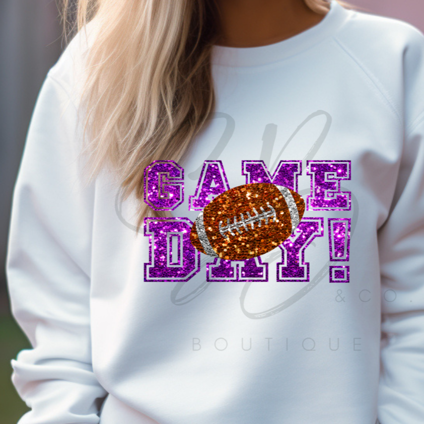 Purple Glitter Game Day Crewneck