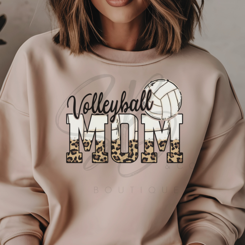 Leopard Dipped Volleyball Mom Tee & Crewneck