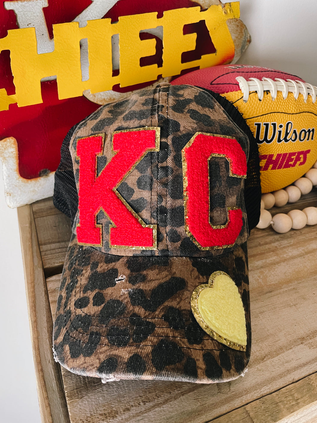 Kansas City Chiefs Fan Chenille Patch Leopard Print Hat